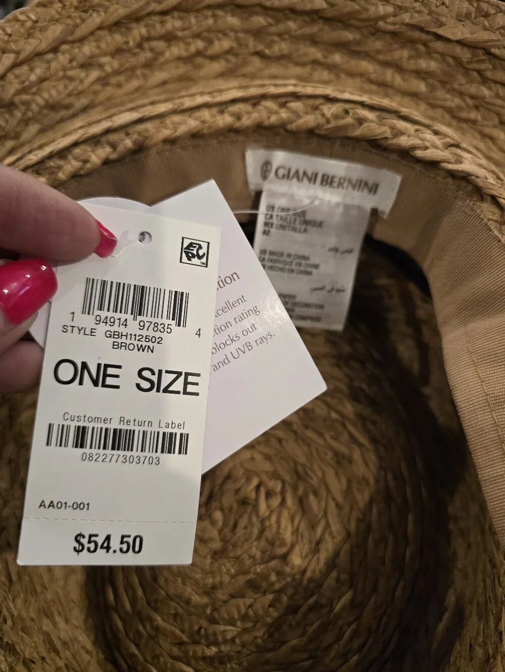 Giani Bernini Two-Tone Horsebit Straw Cloche Hat, NWT
